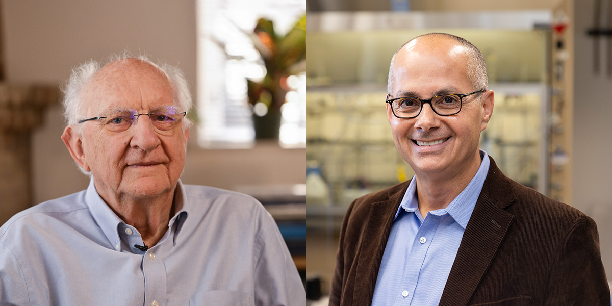 a portrait of John Clarke is on the left side and a portrait of Omar Yaghi is on the right