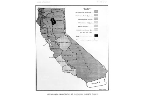 Map of California with areas showing native languages