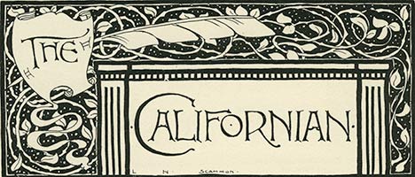 Black and white cover with ornate text 'The Californian' with feather and ornate border