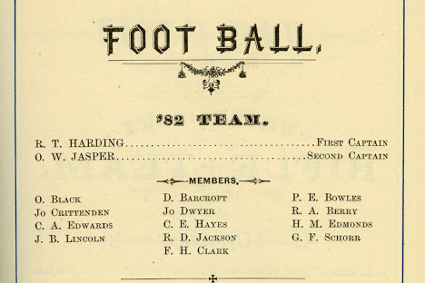 Document listing the names of the 1882 team for football
