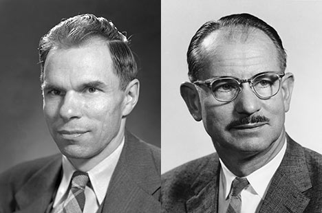 Side by side portraits of men wearing suits with ties