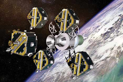 Rendering of a satellite with earth in the background